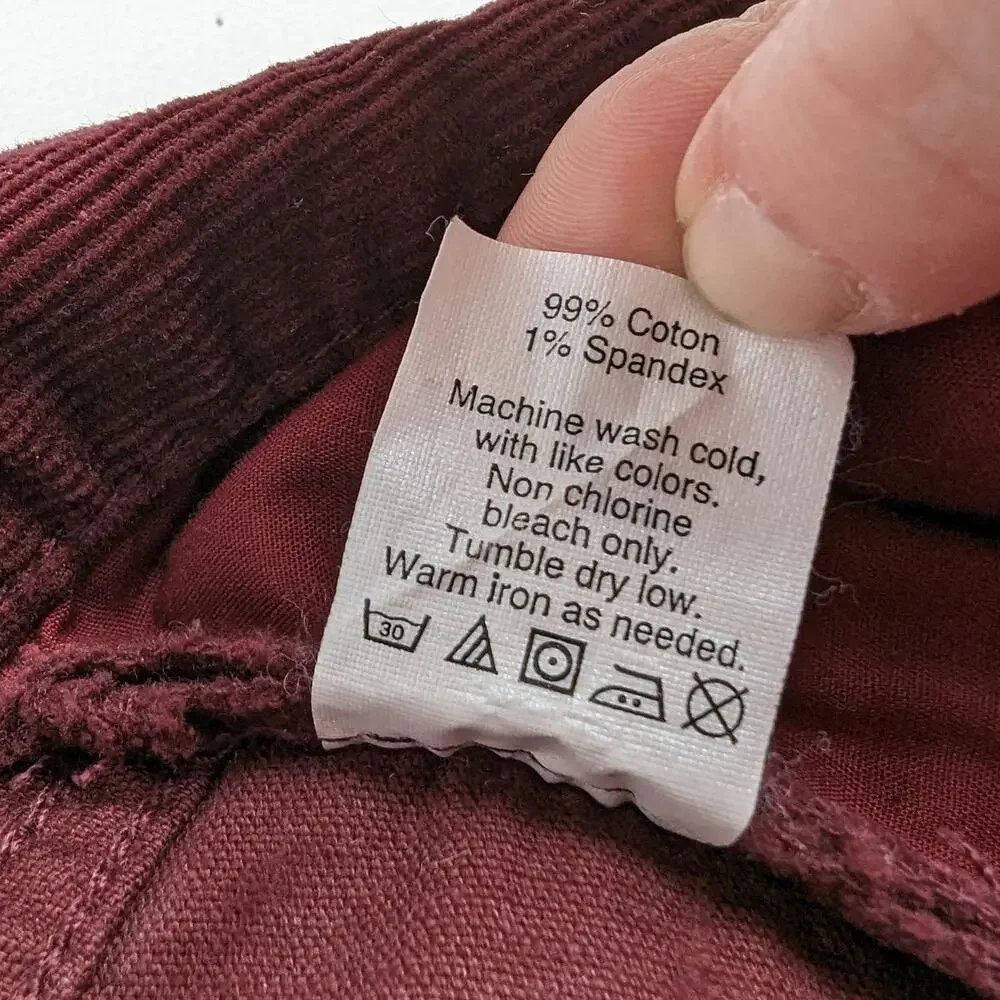 J. Crew Women's Burgundy Matchstick Stretch Corduroy Pants Size 32‎ Regular